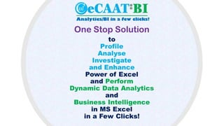 Seven Steps for using eCAAT-BI for Data Analytics/BI
Remember eCAAT Pro can perform function & display results but user mu...