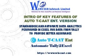 INTRO OF KEY FEATURES OF
AUTO T-CAAT ENT. VERSION
STANDARDISE AND AUTOMATE DATA ANALYTICS
PERFORMED IN EXCEL FOR DATA FROM...
