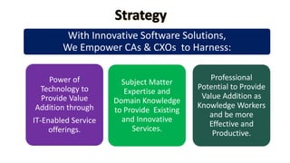 Higher use of Technology.
Greater Value Addition and
Serve your Clients in Shorter Time with
Deploying Systems and Solutio...