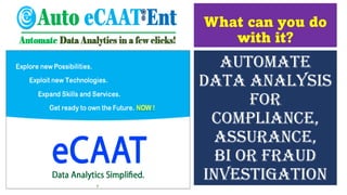 When to use CAATs/Data Analytics/BI?
Mathematics is exact but
Statistics is approximate
Data is dumb but
information is in...