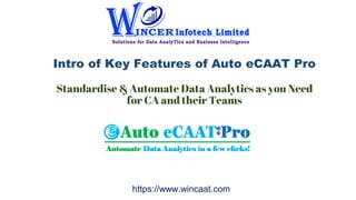 Intro of Key Features of Auto eCAAT Pro
Standardise & Automate Data Analytics as you Need
for CA and their Teams
https://w...